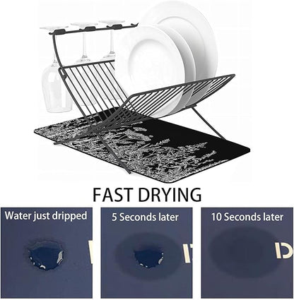 Dish Drying Mat for Multiple Usage. Super Absorbent, Easy clean, Quick dry, Cocina Accesorios for Kitchen Counter or Faucet Sink, Coffee bar, Refrigerator or Air fryer liners, 16*24“ Black