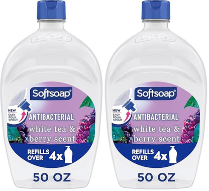 Softsoap Antibacterial Liquid Hand Soap, Kitchen and Bathroom Hand Soap, White Tea and Berry Scent, 50 fl oz Refill (Pack of 2)