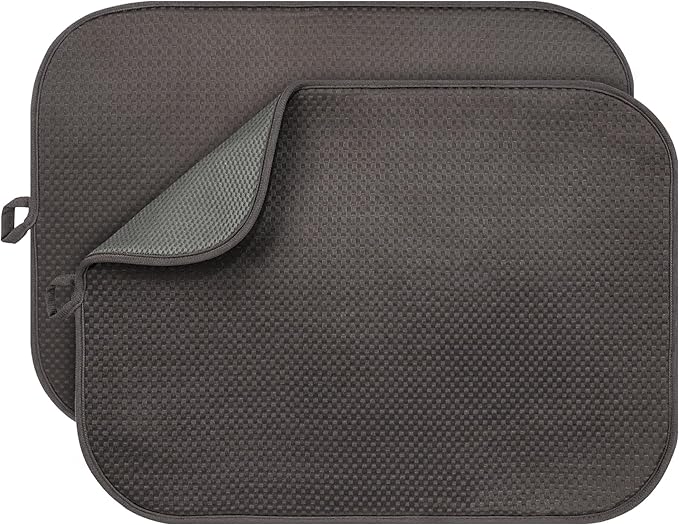 2-Pack Dish Drying Mat 18 x 24 inches – XL Drying Matt Kitchen Counter,Dish Drying Mats for Kitchen Counter, Super Absorbent, Anti-Slip, Fast Drying, Kitchen Must-Have(Dark Gray)