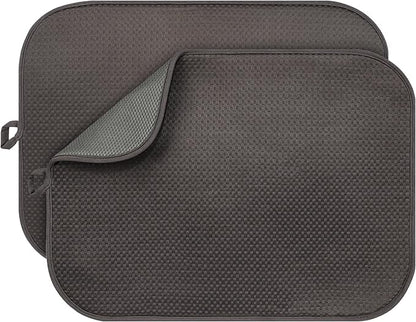 2-Pack Dish Drying Mat 18 x 24 inches – XL Drying Matt Kitchen Counter,Dish Drying Mats for Kitchen Counter, Super Absorbent, Anti-Slip, Fast Drying, Kitchen Must-Have(Dark Gray)