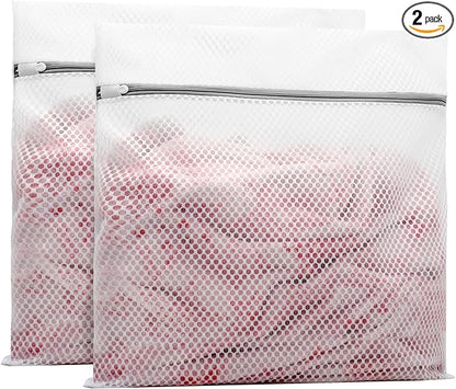 Muchfun 2Pcs Durable Honeycomb Mesh Laundry Bags for Delicates 24 x 24 Inches (2 XX-Large)