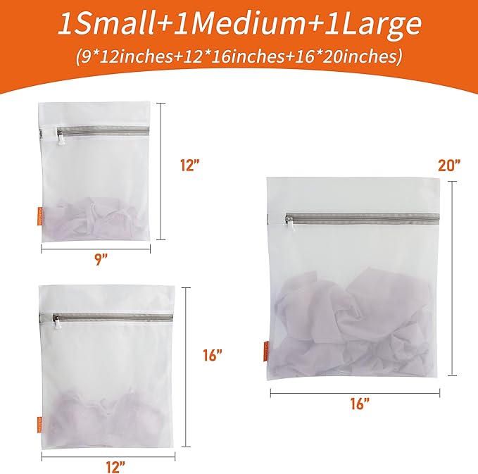 Polecasa 3Pcs Mesh Laundry Bags with Sturdy Zipper for Delicates, Lingerie, Bras, Baby Clothes (1 Large, 1 Medium, 1 Small)