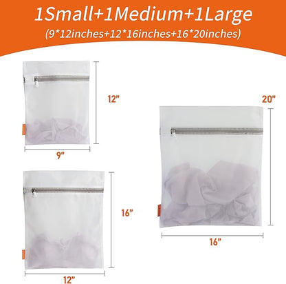Polecasa 3Pcs Mesh Laundry Bags with Sturdy Zipper for Delicates, Lingerie, Bras, Baby Clothes (1 Large, 1 Medium, 1 Small)