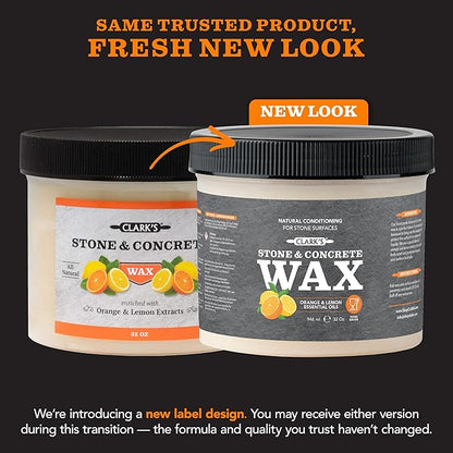 CLARK’S Natural Stone Wax - Seal and Protect Soapstone, Slate and Concrete with Carnauba and Beeswax - Use on Kitchen and Bath Countertops - Enriched with Lemon and Orange Extract, Large 32oz
