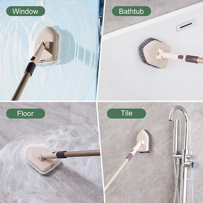 Eyliden Floor & Tub Scrub Brush, 2-in-1 Shower Floor Scrubber - 1 Stiff Bristles Brushes & 2 Non-Scratch Pads, 180°Swivel Head, 49" Adjustable Handle - Deep Cleaning Tub Bathroom Tile Kitchen Sink