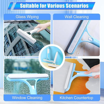 3 in 1 Window Cleaning Scraper,New 3 in 1 Window Cleaner,Squeegee and Scrubber with Spray, for Windows, Walls,Car Windshields, Bathrooms, Kitchens, All-Purpose Window Cleaner Tool (Blue)