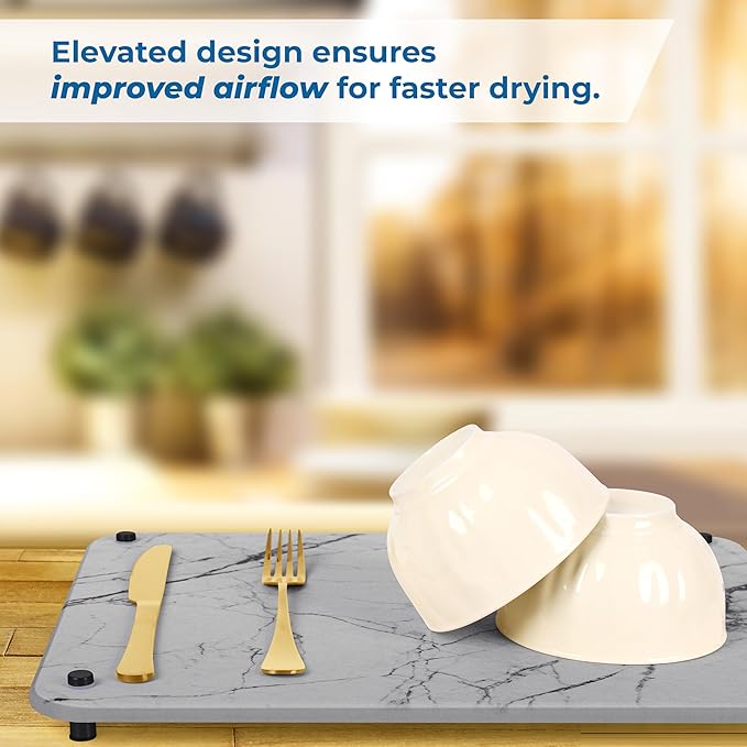 Spaceneat Diatomite Stone Drying Mat for Kitchen Counter - Rapid Moisture Removal - 15.7" x 11.8" Large Dish Drying Stone for Kitchen Sink - Diatomaceous Earth Quick Dry Dish Mat - Gray Marble