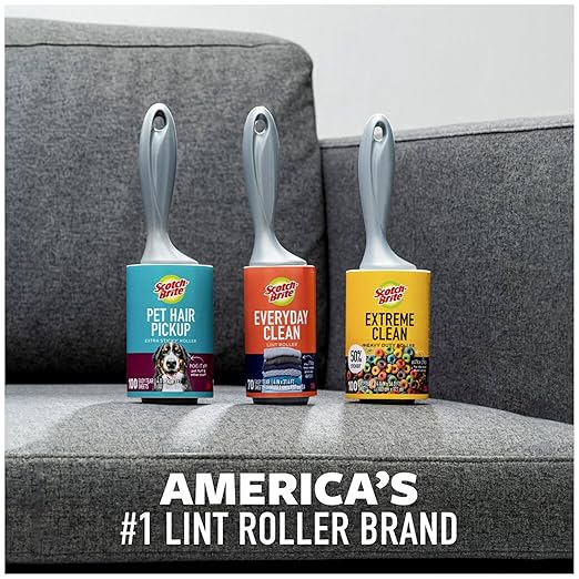 Scotch-Brite Extreme Clean Lint Rollers, 6 Rollers, 100 Sheets Per Roller, 600 Sheets Total, Reusable Lint Roller, Works Great on Pet Hair