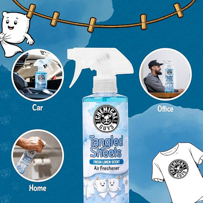 Chemical Guys Tangled Sheets Fresh Linen Scent Air Freshener Spray and Odor Eliminator, Clean Fabric Inspired Spray for Home, Office, Bathroom, Dorm, and Car Interior - 16 Fl Oz