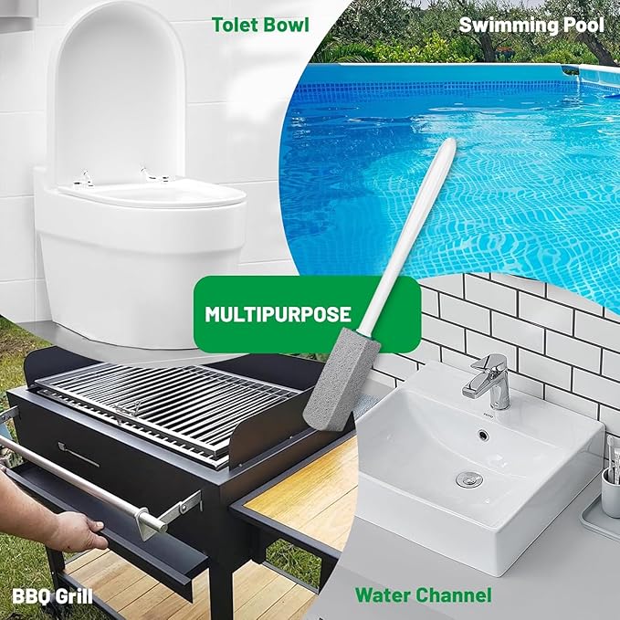 Pumice Stone Toilet Bowl Cleaner,Pumice Stone with 11.8 Inch Long Handle for Toilet,Bathtubs, Grills,Swimming Pools,Sinks Cleaning (4 Pack)