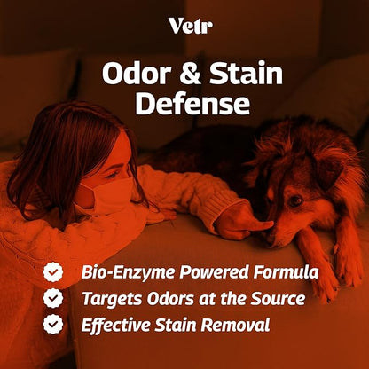 vetr Pet Odor & Stain Blaster - Enzyme Pet Stain & Odor Removal Spray - 32 oz Bottle for Carpet, Upholstery & Floors - Rid of Dog & Cat Urine, Vomit & Messes
