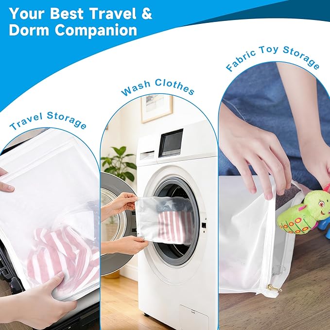 GOGOODA 3 Pack Large Mesh Laundry Bags for Delicates, Durable Wash Bags with Zipper & Hanging Hook, 16 x 20 in Reusable Laundry Bags for Bras, Underwear, Clothes