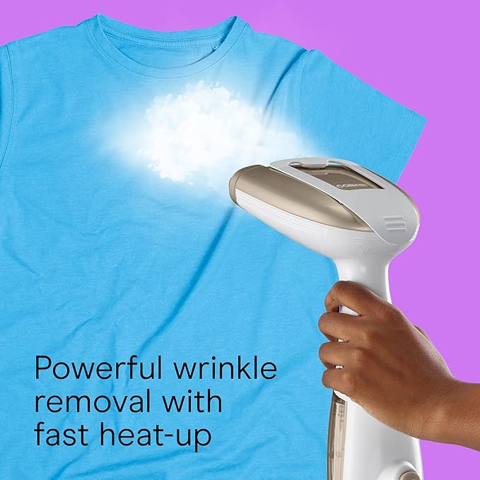 Conair Handheld Garment Steamer for Clothes, Turbo ExtremeSteam 1875W Fabric Clothes Steamer, Portable Handheld Design, Strong Penetrating Steam, White/Champagne, Pack of 2
