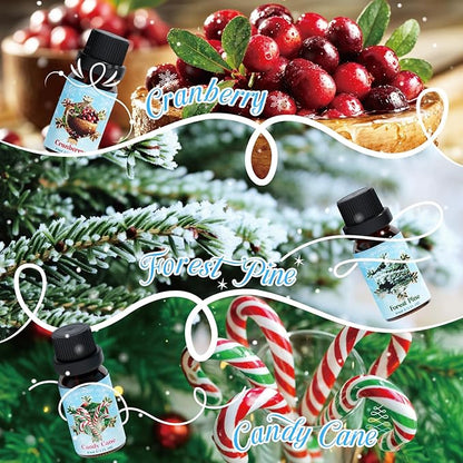 Holiday Fragrance Oil Set, Winter Essential Oils for Diffuser, Apple Cinnamon, Forest Pine, Candy Cane, Winter Mint, Cranberry, Mistletoe, Diffuser Oils Gift Set for Aromatherapy
