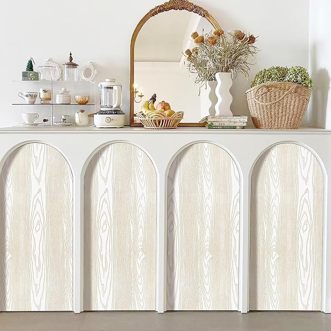 Yun-aeon White and Gold Wood Contact Paper 17.3"x120" Rustic Wooden Peel and Stick Wallpaper Removable Self-Adhesive Wallpaper Wood Grain Contact Paper for Countertops Cabinets