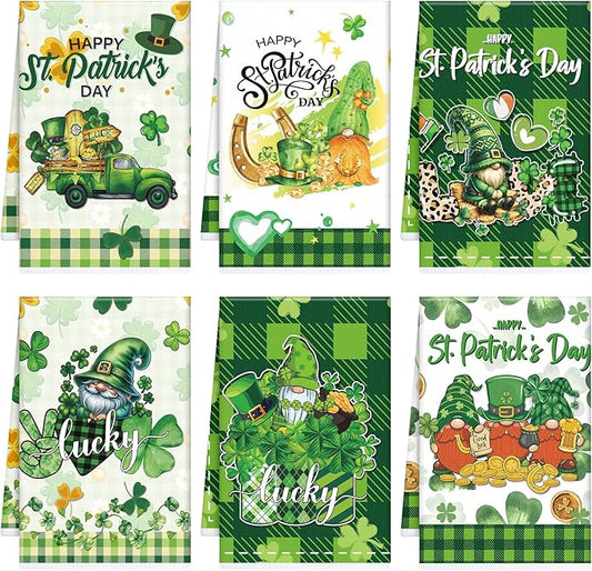 St Patrick's Day Kitchen Towels 16x24 Inch Green Shamrock Hand Towels Rae Dunn St Patricks Day Bathroom Dish Towels Decorations Irish Tea Towels Decoration for Kitchen Bathroom