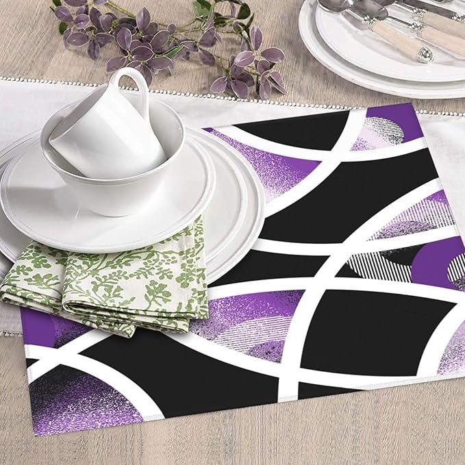 Purple Black White Geometric Abstract Dish Drying Mat for Kitchen Counter & Sink, Absorbent Microfiber Drying Pad for Dishes, Foldable Modern Art Kitchen Mat for Dining Area & Home Decor, 16" x 18"