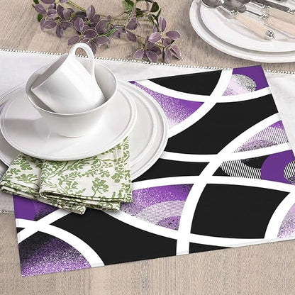 Purple Black White Geometric Abstract Dish Drying Mat for Kitchen Counter & Sink, Absorbent Microfiber Drying Pad for Dishes, Foldable Modern Art Kitchen Mat for Dining Area & Home Decor, 16" x 18"
