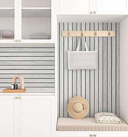 Wallercity Gray Peel and Stick Wood Slat Panels for Living Room Bedroom 11.7''x118'' Wooden Panels Wall Decor Self Adhesive Waterproof Wood Paneling Soundproof Slat Wallpaper for Backsplash Ceiling