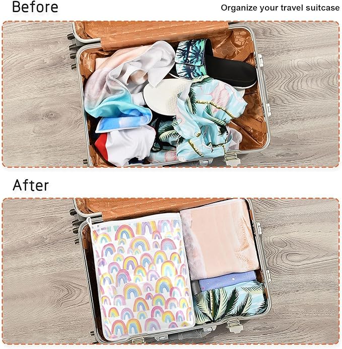 Mesh Laundry Bags Lingerie Bags for Washing Delicates 2 PCS Durable Wash Bag with Zipper Small and Medium Washable Gradient Cute Rainbows
