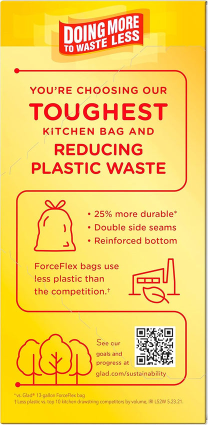 Glad ForceFlex MaxStrength Kitchen Trash Bags, 13 Gal, Fresh Clean Febreze, 34 Ct (Package May Vary) (Pack of 2)