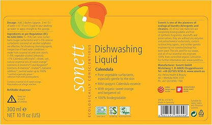 Sonett Organic Dishwashing Liquid (1 Count Calendula, 10 Fl.Oz) Certified Organically Grown