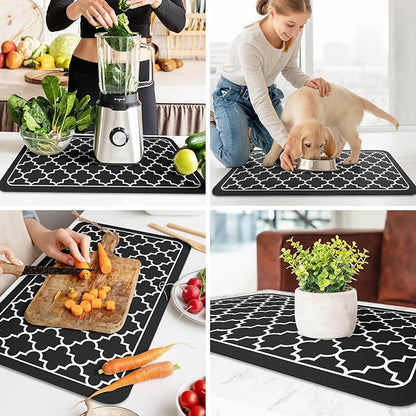WISELIFE Dish Drying Mat Super Absorbent Drying Mat Large Dish Drying Mats for Kitchen Counter Easy Clean Dish Mat Kitchen Drying Mat18"x 28" Stylish Black