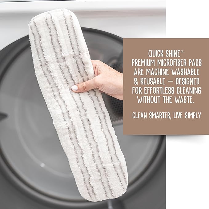 Quick Shine Clean + Polish Pad | Dual-Strip White & Gray Microfiber Pad Ideal for Cleaning & Polishing | Reusable, Washable & Safe for All Hard Surface Floors