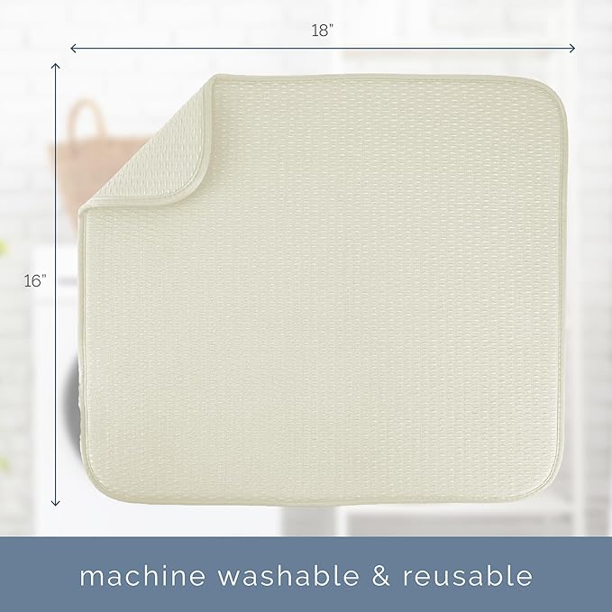 S&T INC. Dish Drying Mat, 16” x 18”, Absorbent Microfiber Kitchen Counter Mat, Drying Pad for Dishes, Utensils, Pots and Pans, Large, Diamond Texture, Cream