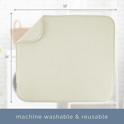 S&T INC. Dish Drying Mat, 16” x 18”, Absorbent Microfiber Kitchen Counter Mat, Drying Pad for Dishes, Utensils, Pots and Pans, Large, Diamond Texture, Cream