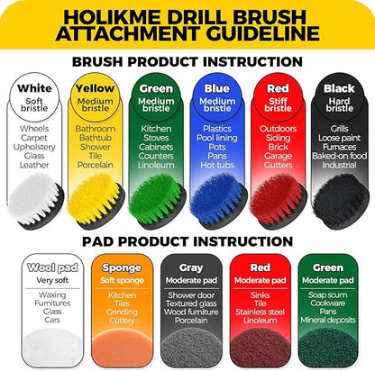 Holikme 15-Piece Drill Brush Attachment Set - Power Scrubber, Crevice, Scrub, Bathroom Gap, Grout, Tile & Kitchen Cleaning Brushes