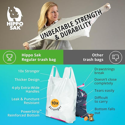Hippo Sak - Tall Kitchen Garbage Bags with Ergonomic Handles - 13 Gallon Trash Bags - Super Strong, Patented Reinforced Bottom and Leak Proof Tall Kitchen Trash Bags - Heavy Duty Trash Bags (90 Count)