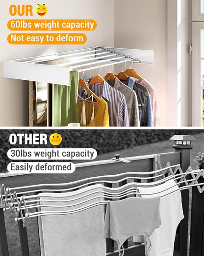 Wall Mounted Drying Rack 31.5", 5 Aluminum Poles, 60 lb. Load Capacity, Foldable, Retractable, Space Saving Clothes Drying Rack (31.5" White)