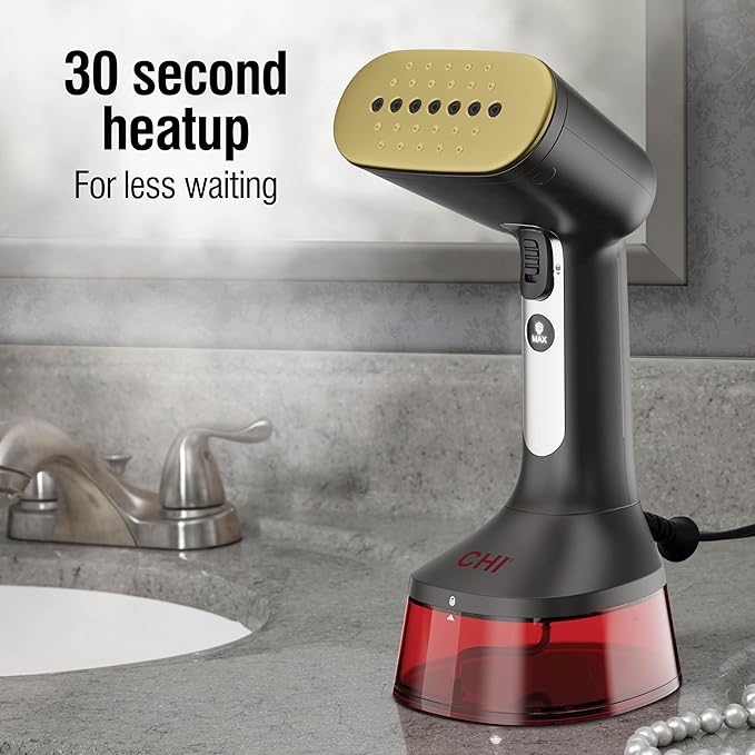 CHI Handheld Garment Steamer for Clothes, 2 Continuous Steam Modes, Full-Size 300 ml Capacity Water Tank, Ergonomic Handle, Vacation Essentials, 1600 Watts, 10’ Cord, Red (11590) (Pack of 2)