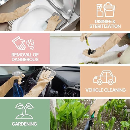 Reusable Waterproof Household Dishwashing Cleaning Rubber Gloves, Non-Slip Kitchen Glove (Ivory, Large (Pack of 3))