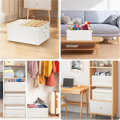 Large 17''x12'' Quart Collapsible Stackable Storage Bins with Lids, 4 Packs Off White Fabric Closet Boxes with Lids, Storage Cube Baskets Container Organizers for Bedroom Office(17''x12.2x''8'')