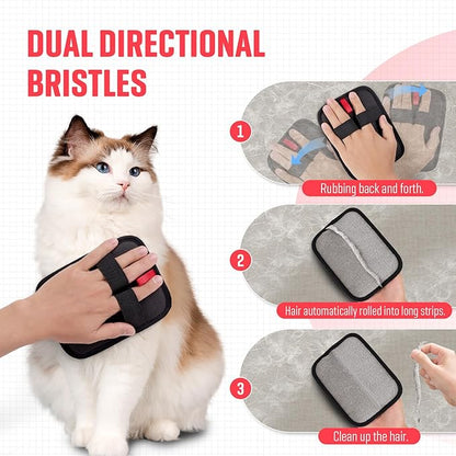 VerdeVilla Pet Hair Remover, Electrostatic Pet Hair Removal Gloves, Reusable Cat & Dog Hair Remover for Couch, Furniture, Carpet, Curtain, Upgraded Animal Fur Removal Tool, Cat Grooming Gloves-2 PCS
