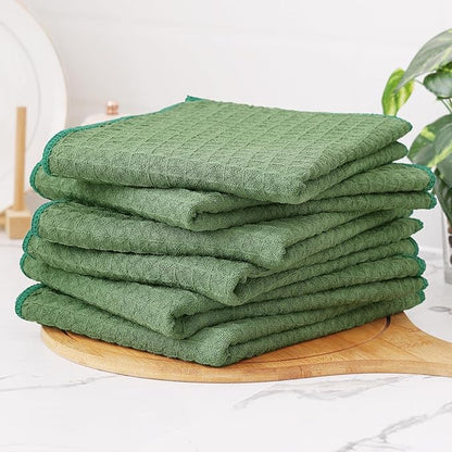 Homaxy Microfiber Waffle Weave Kitchen Towels, 16 x 28 Inch Ultra Absorbent and Solid Color Dish Towels, 6 Pack, Grass Green