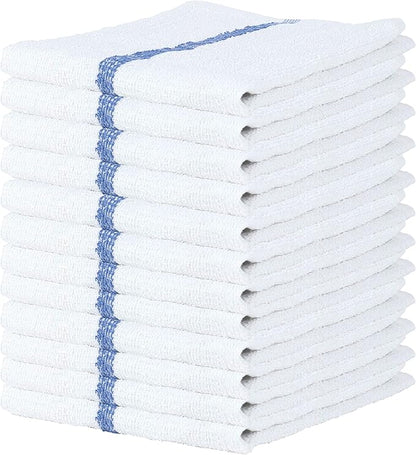 Arkwright Bar Mop Towels, Pack of 12, 100% Cotton Kitchen Dishcloths, Absorbent Quick Dry Cleaning Cloths for Restaurant, Bar and Home Kitchen, 16 x 19 in, White/Blue