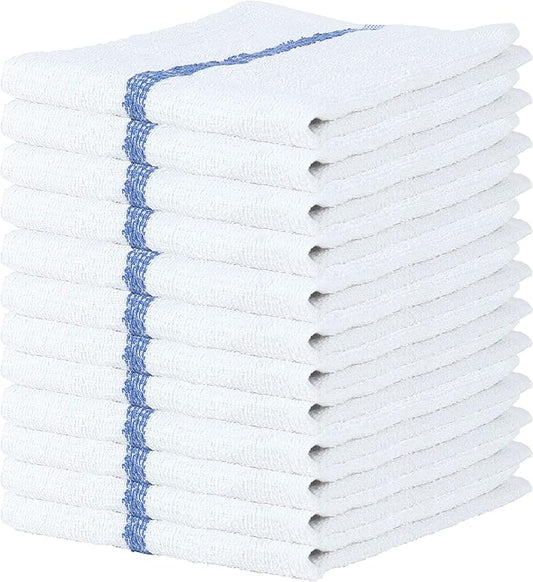 Arkwright Bar Mop Towels, Pack of 12, 100% Cotton Kitchen Dishcloths, Absorbent Quick Dry Cleaning Cloths for Restaurant, Bar and Home Kitchen, 16 x 19 in, White/Blue