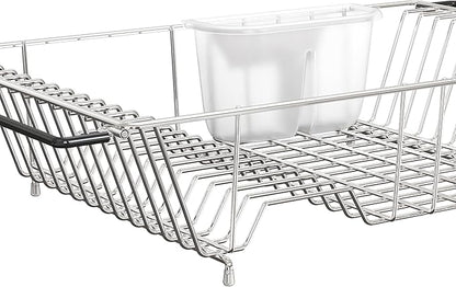 Simple Houseware Large Over Sink Counter Top Stainless Steel Dish Drainer Drying Rack with Utensil Holder, Chrome