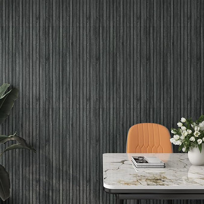 YENHOME Black Wood Wallpaper Peel and Stick Wallpaper Wood Slats Wallpaper 17.7"X200" Natural Faux Wood Panel Peel and Stick Wallpaper Removable Wood Grain Wallpaper for Furniture Bedroom Wall Paper