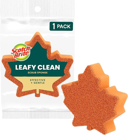 Scotch-Brite Leafy Clean Scrub Sponge, Two-Sided Kitchen Sponges for Cleaning Effectively, Leaf Shaped Dish Sponges with 100% Recycled Scrubbing Fibers, 1 Scrubbing Sponge