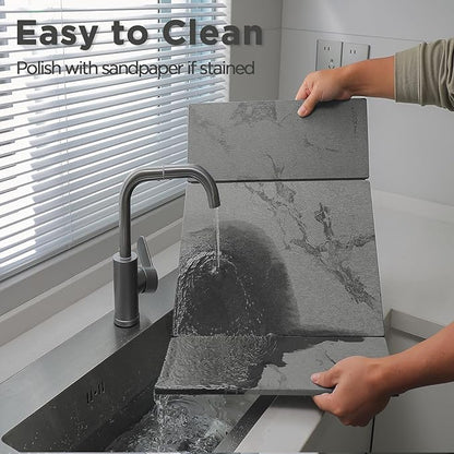 2PCS Stone Drying Mat for Kitchen Counter, Dark Gray with Black Veins Large Stone Dish Drying Mat - Diatomite Earth Water Absorbing Drying Stone for Kitchen Counter Mat, Quick Dry Stone Mat Kitchen