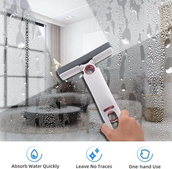 Mcbazel Portable Mini Cleaning Mop, Mini Sponge Mop, Wet and Dry Use Cleaning System, Mini Mop for Bathroom, Kitchen, Desktop, Glass, Living Room, Car (2 Sponge Head + 1 Squeeze Handle)