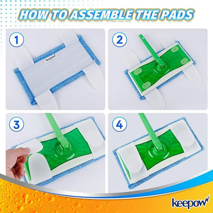 Reusable Mop Pad (UP to 100X) for Swiffer Sweeper Mop, 4 Pack 12.5'' Microfiber Mop Pad Refill Washable for Hard Floor Baseboard Cleaning, Wet/Dry Cleaning Pad