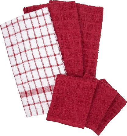 Ritz Premium Kitchen Towel and Dish Cloth Value Set: Highly Absorbent, Super Soft, Long-Lasting, 100% Cotton Checked and Solid Hand Towels, Tea Towels, Bar Towels - 6 Pack, Paprika
