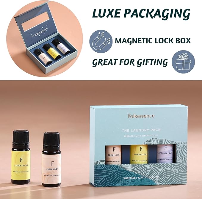Folkulture Laundry Essential Oils Set for Dryer Balls | Set of 3 Fresh Linen & Clean Scent Oils | Citrus, Linen & Lavender Fragrance Oils for Laundry for Home, Hotels | Everyday Gift