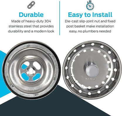 EZ-FLO Kitchen Sink Strainer with Tailpiece, Fits 3-1/2 to 4 Inch Openings, Stainless Steel, 30008