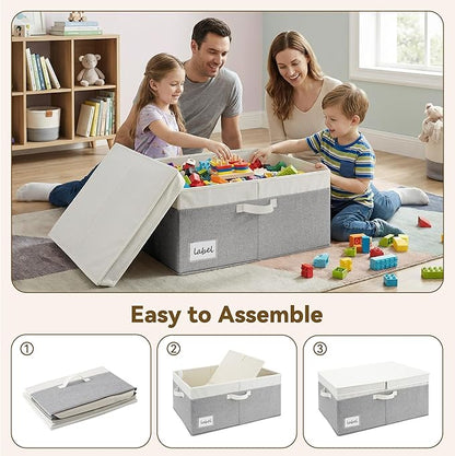 GRANNY SAYS Decorative Storage Boxes with Lid, Large Storage Bins with Double-Open Lid, Fabric Storage Basket for Clothes, 63L Closet Linen Storage Bin, White&Gray, 2-Pack